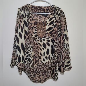 Requirements 16W Womans Leopard Print Pullover Sheer Top